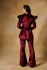 Deep maroon velvet cocktail pantsuit