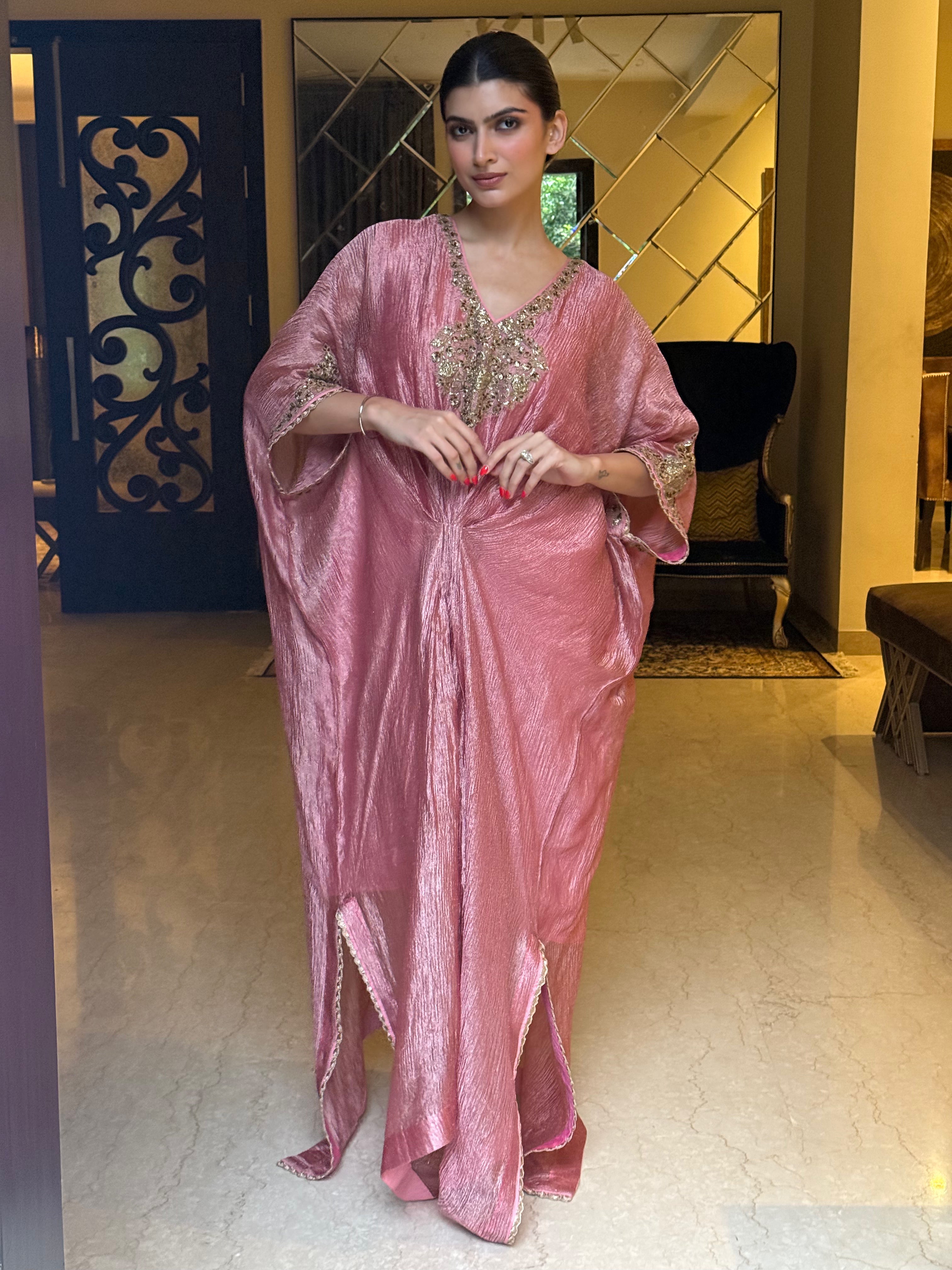 Seher Kochhar in ROSE PINK embroidered KAFTAN