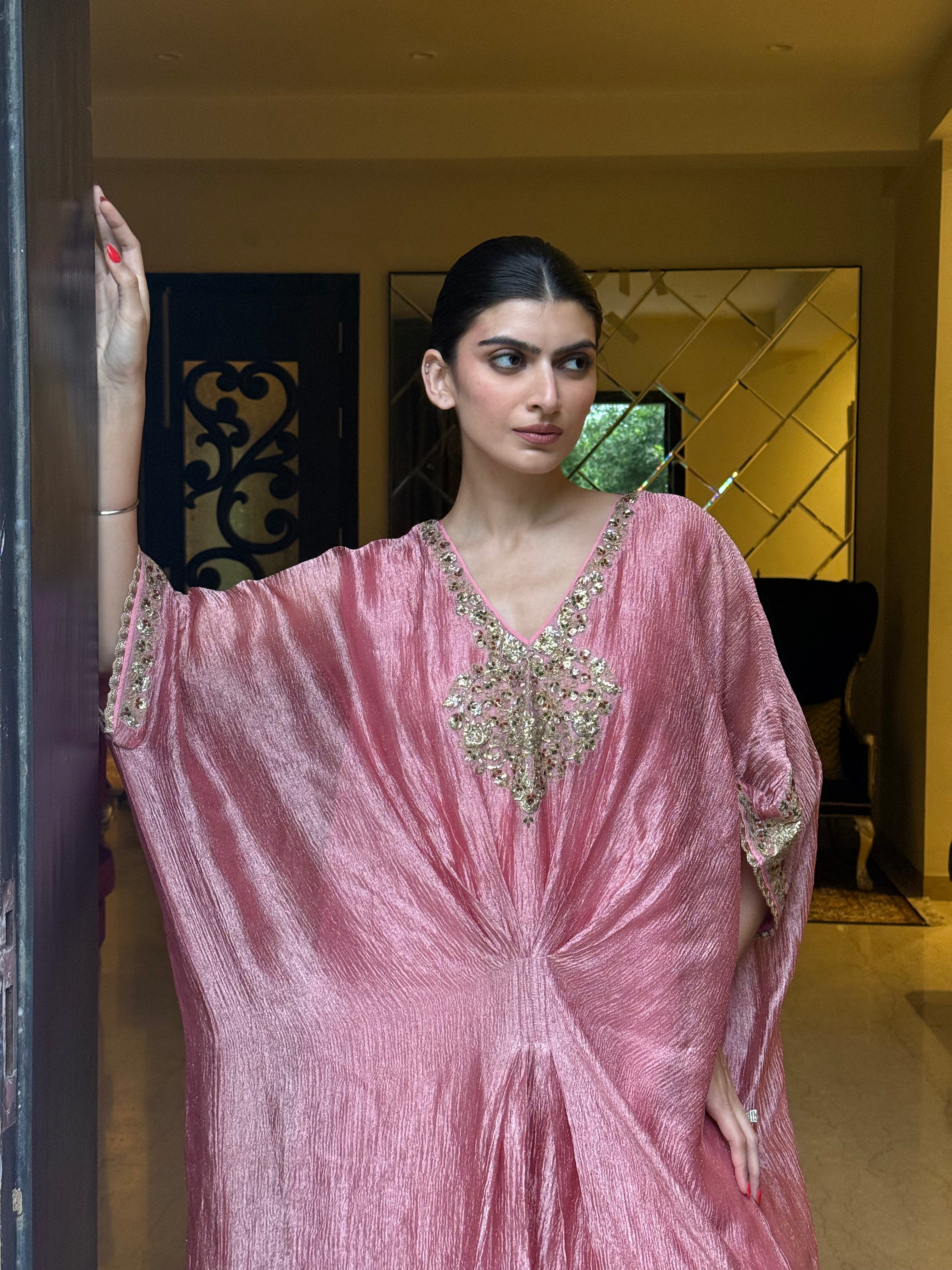 Seher Kochhar in ROSE PINK embroidered KAFTAN