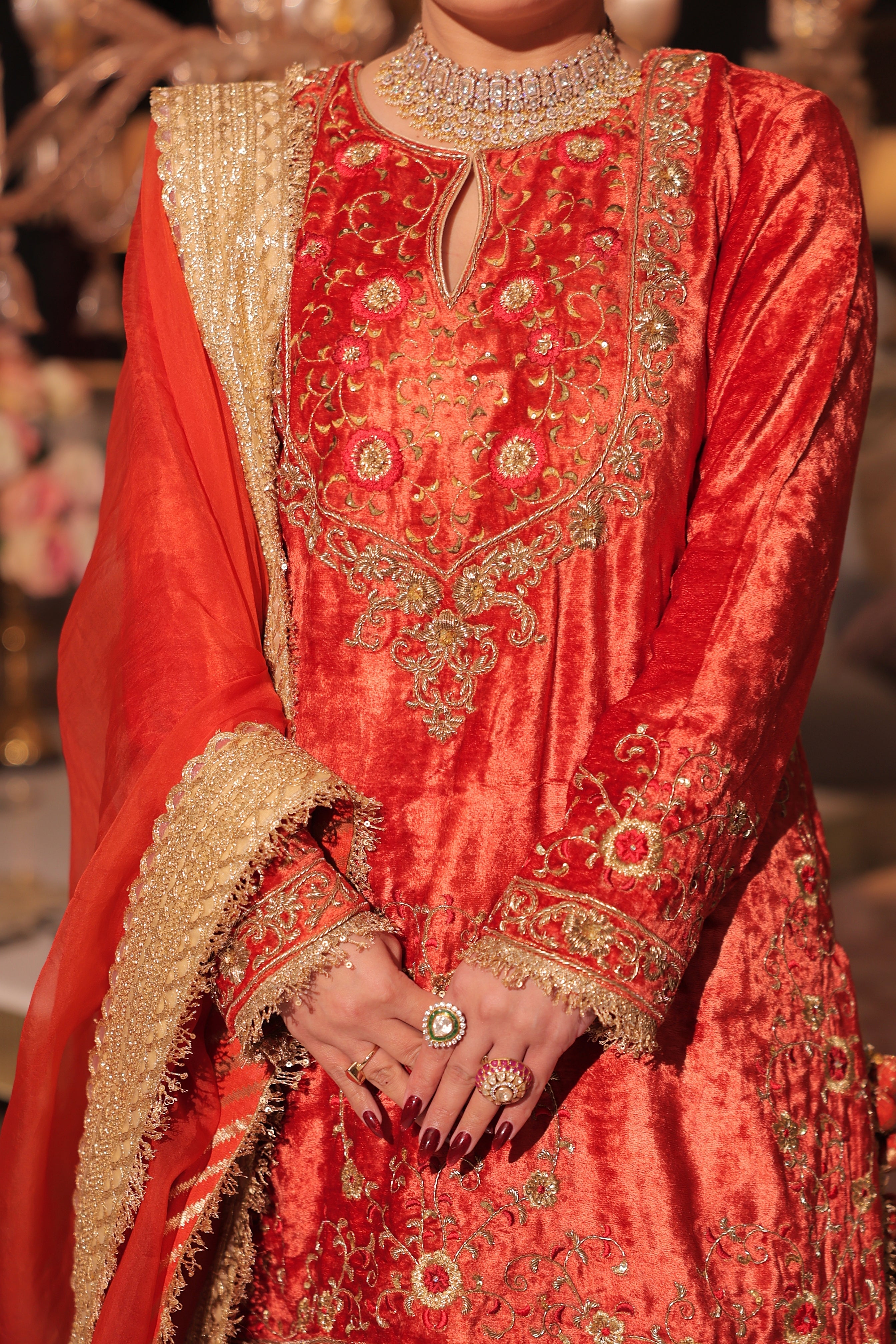 Rust orange velvet suit set.