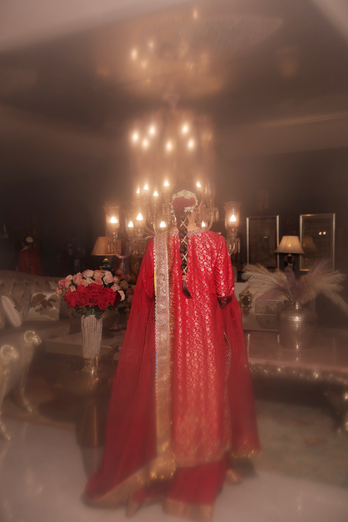 Red long suit set.