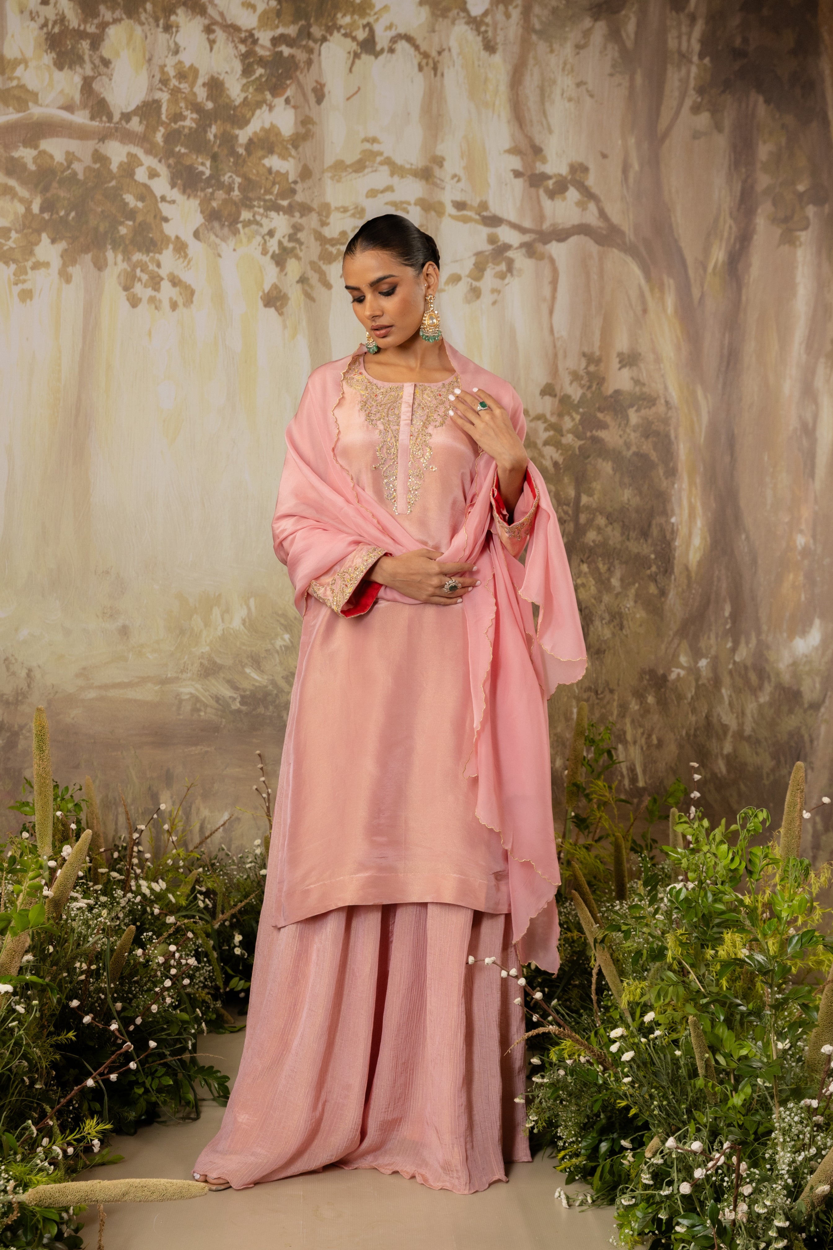 ROSE PINK TISSUE LONG SUIT SET
