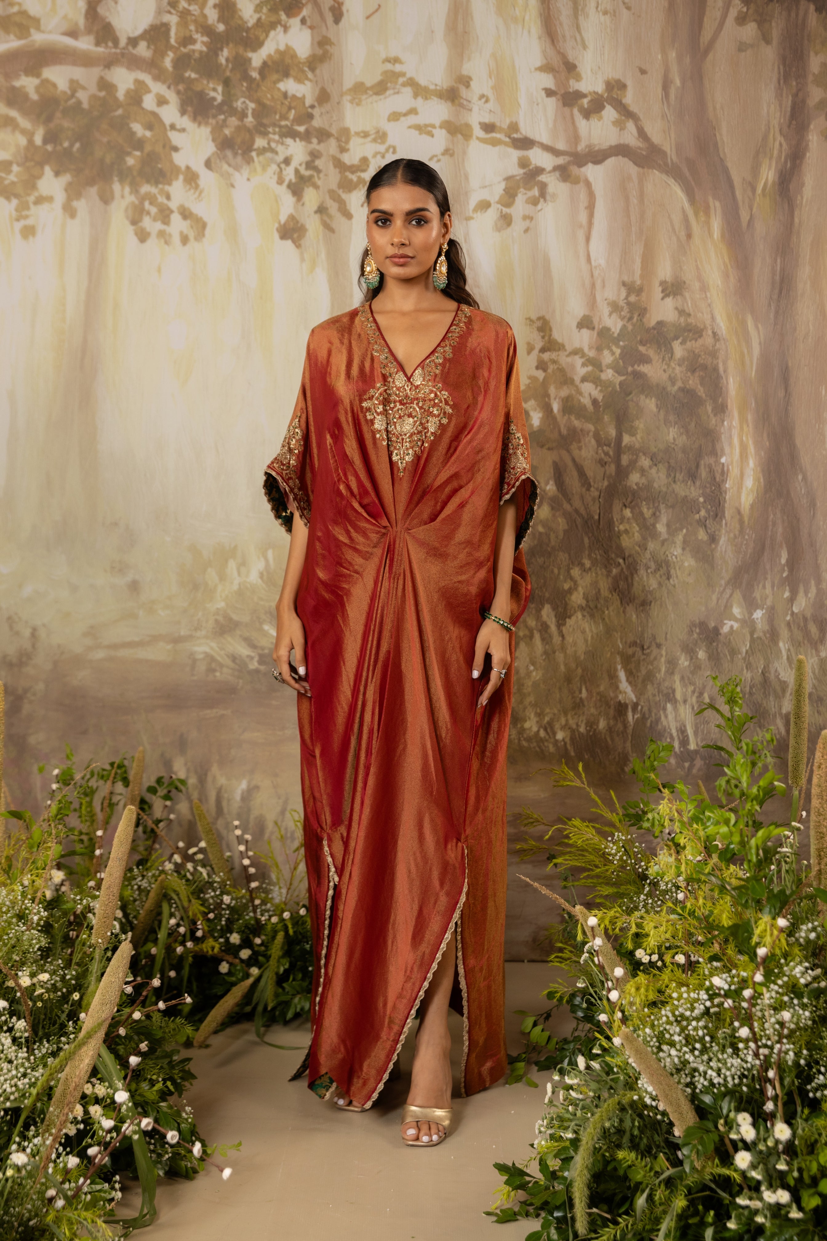 BURNT RUST embroidered KAFTAN