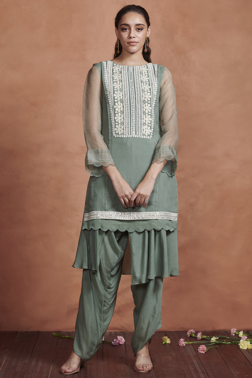 Sage Green Embroidered Kurta Set