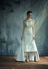 English grey heavy embroidery evening gown