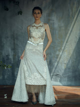 English grey heavy embroidery evening gown