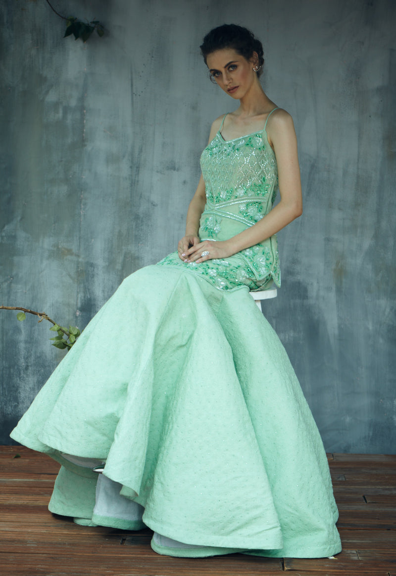 Green v neck tulle long prom dress, green tulle formal evening dress –  toptby