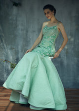 Mint green heavy embroidery cocktail gown