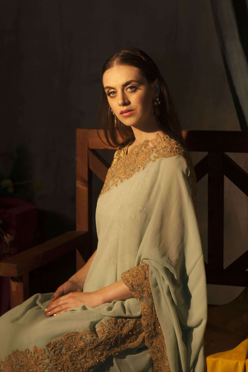 Pista green saree with dori embroidery border