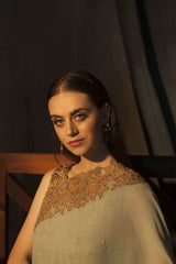 Pista green saree with dori embroidery border