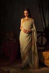 Pista green saree with dori embroidery border