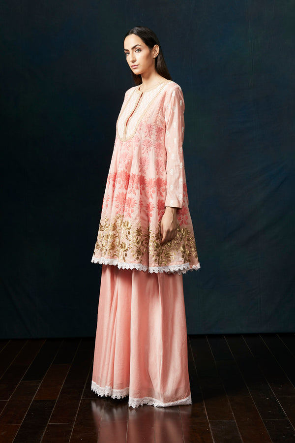 Peach chanderi short anarkali suit