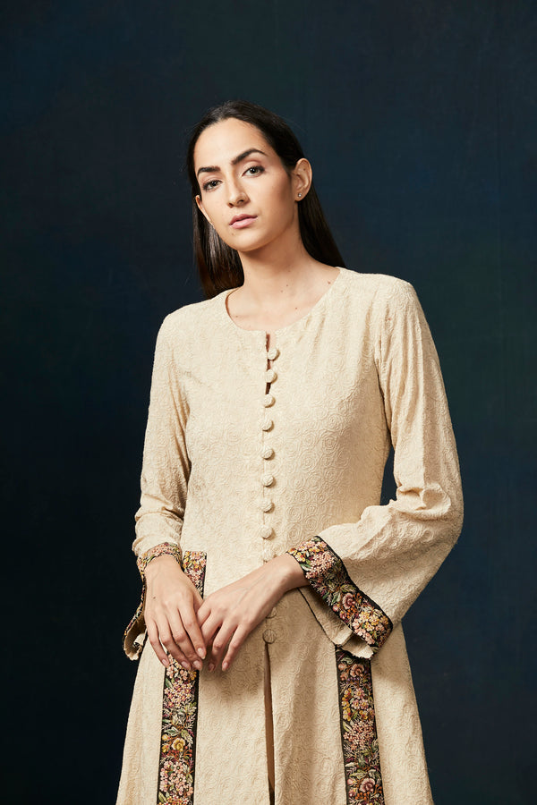 Soft beige kurta with embroidery border