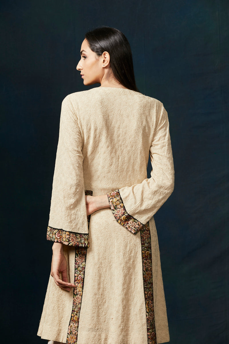 Soft beige kurta with embroidery border