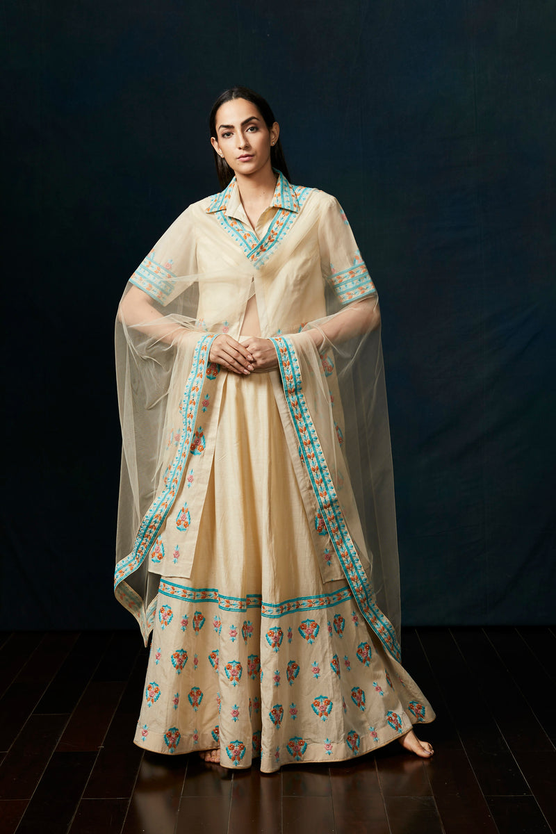 Blush beige chanderi  sharara suit