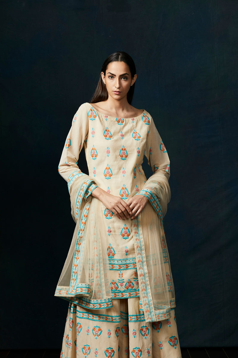 Blush beige chanderi  sharara suit