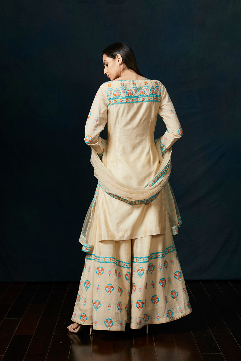 Blush beige chanderi  sharara suit