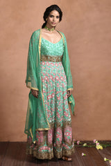 Jade Green Embroidered Anarkali Set