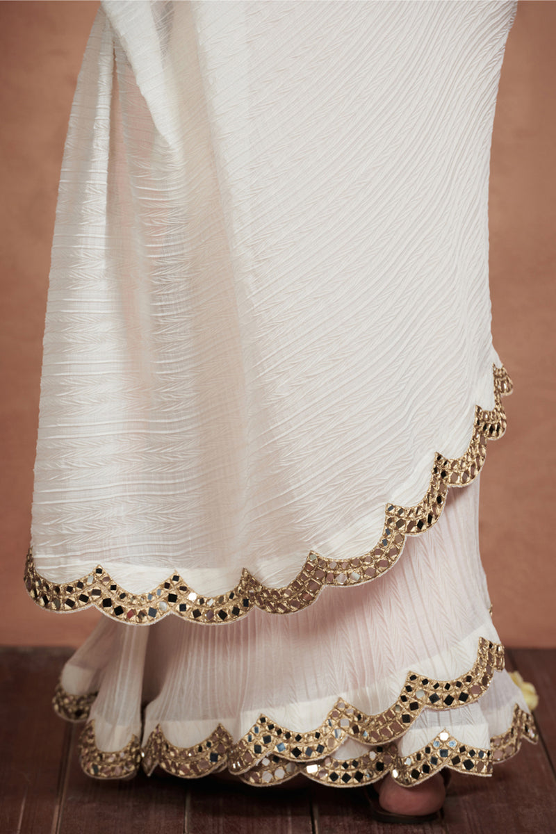 Ivory Mirror Work Saree Set