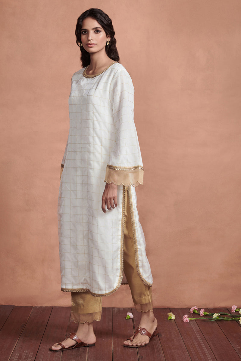 Ivory Long Kurta With Straight Pants