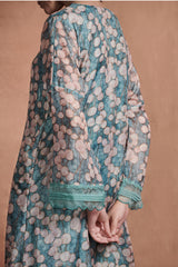 Teal Floral Print A-line Kurta Set