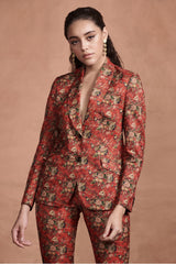 Crimson Red Printed Pant Suit