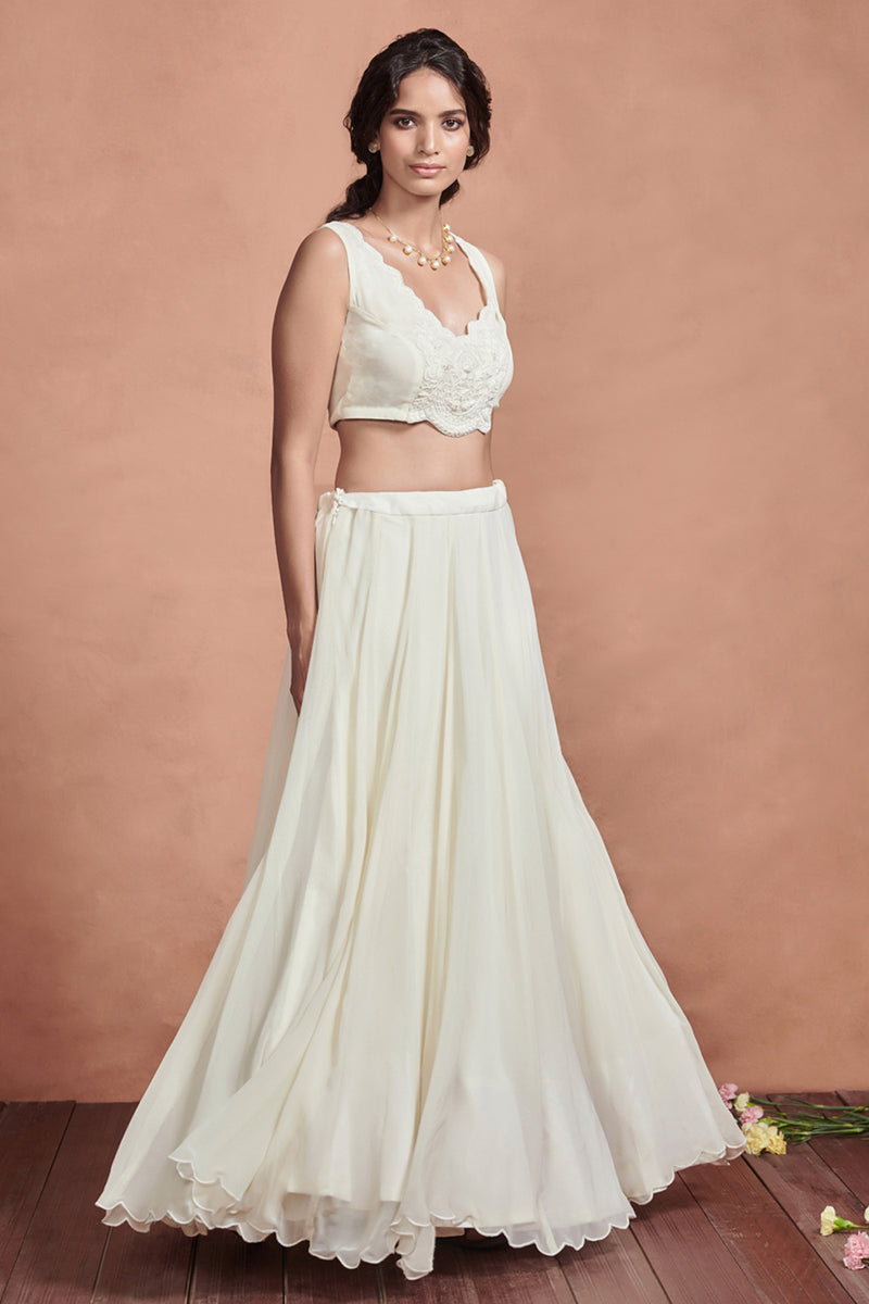 Cream White Lehenga Set