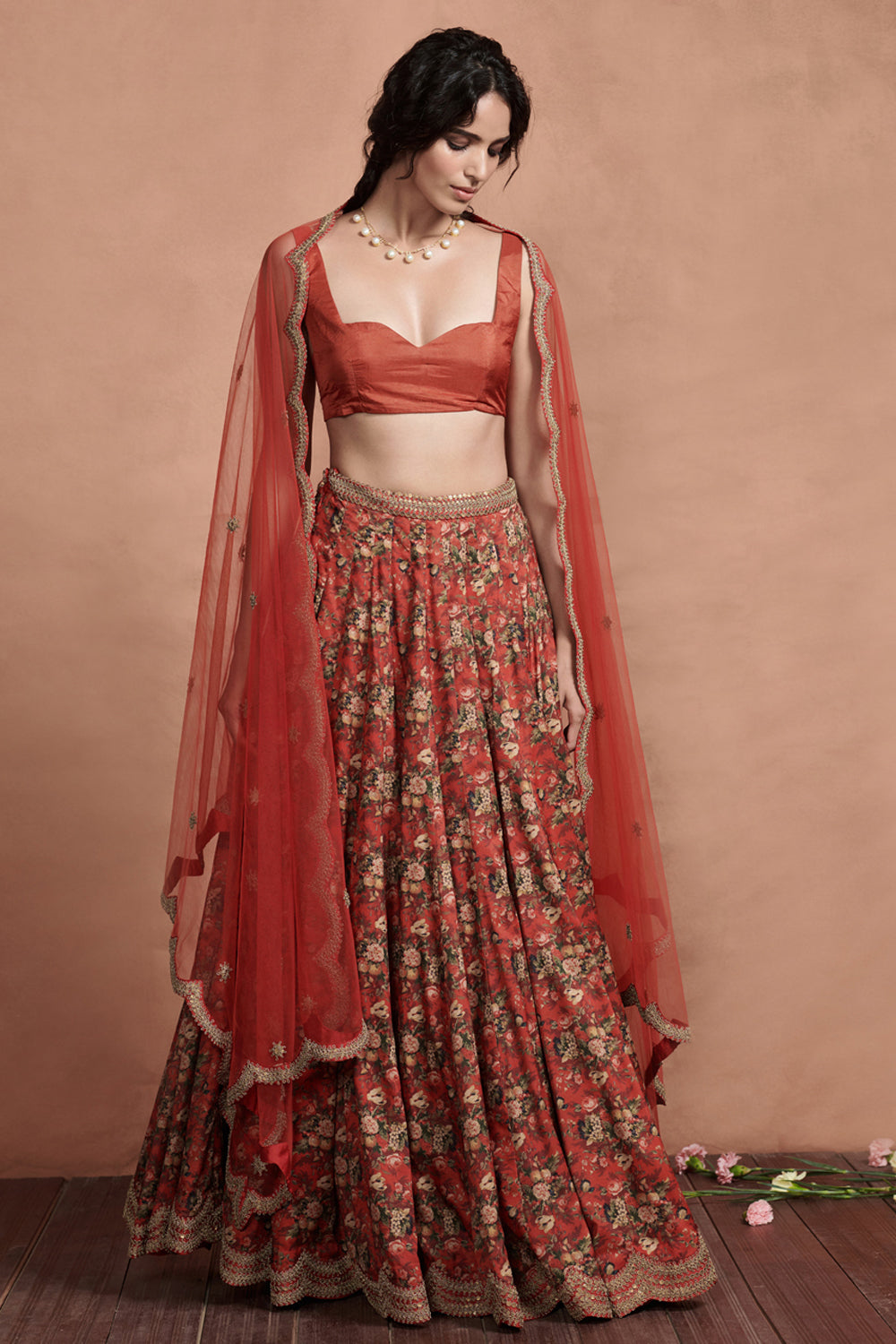 Marori Embroidery Crimson Red Dupatta