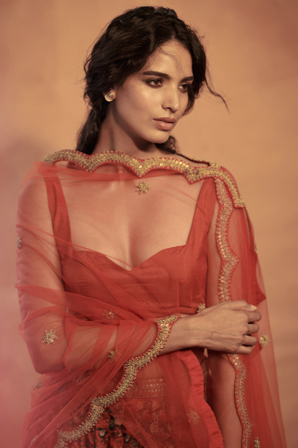 Marori Embroidery Crimson Red Dupatta