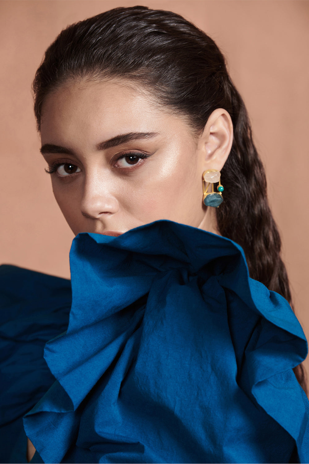 Dark Teal Ruflle Details Dress