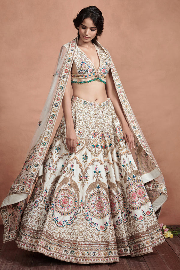 Ivory And Gold Embroidered Dupatta