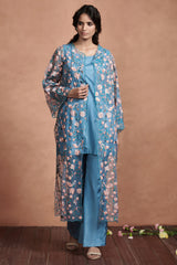 Light Teal Floral Jacket Kurta Set