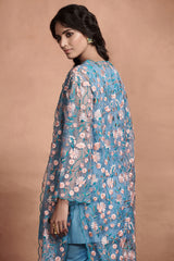 Light Teal Floral Jacket Kurta Set