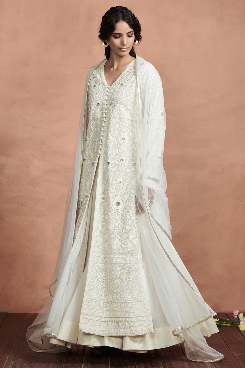Ivory Embroidered Jacket Kurta Set