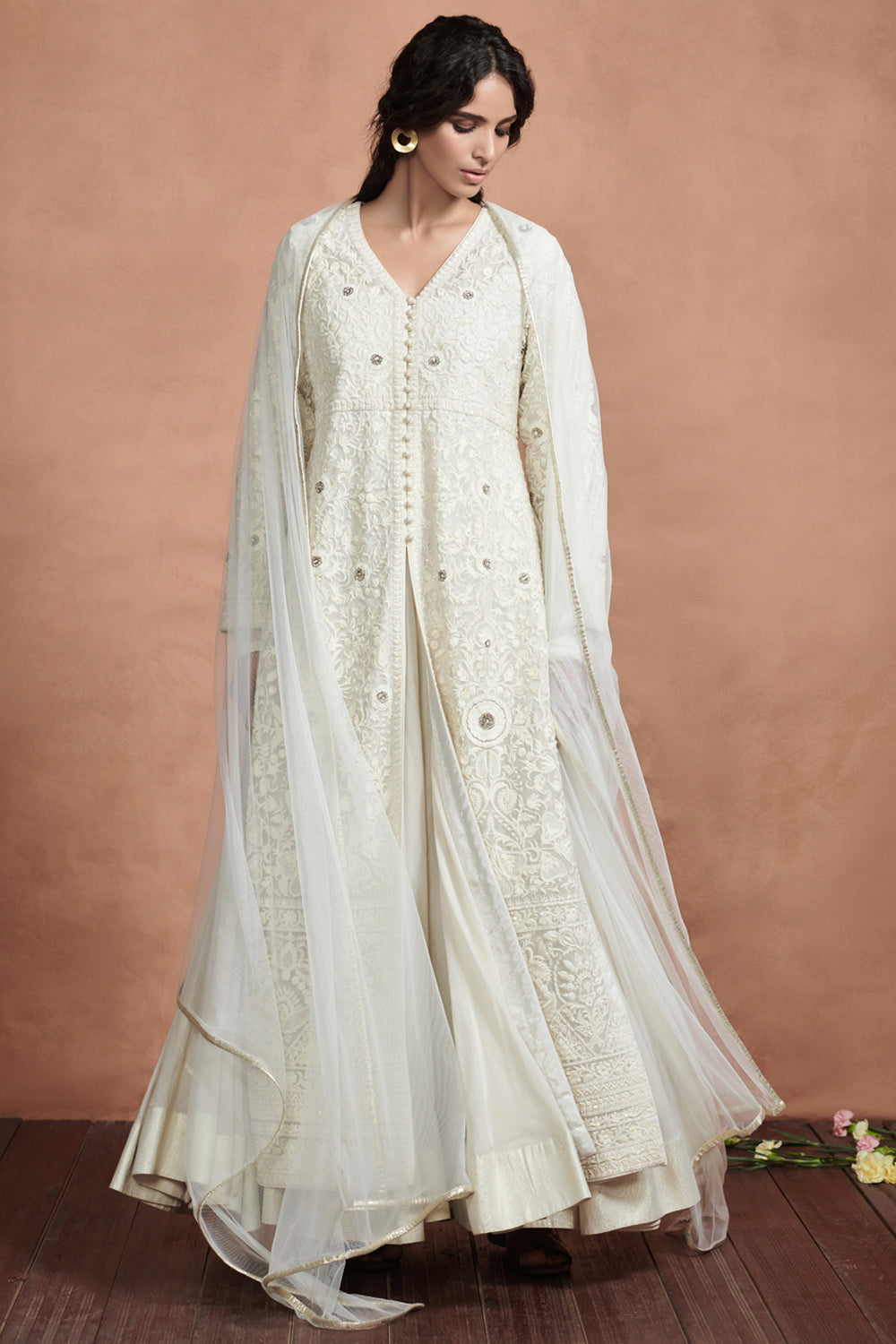 Ivory Embroidered Jacket Kurta Set