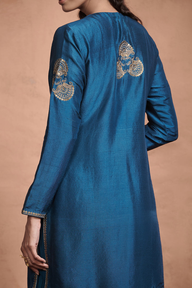 Dark Teal Marori Embroidery Kurta Set