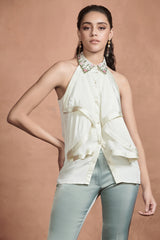 Pearl White Embroided Collar Top