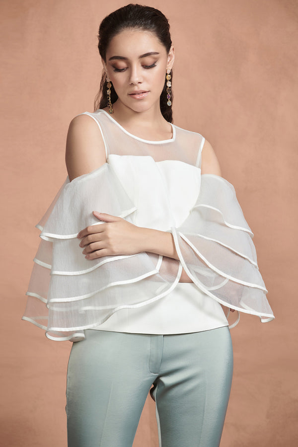 White Layered Sleeves Top