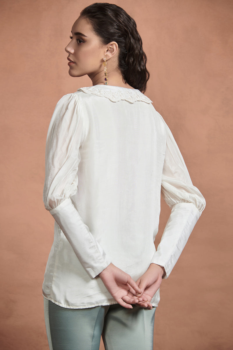 Pearl White Embroidery Details Shirt
