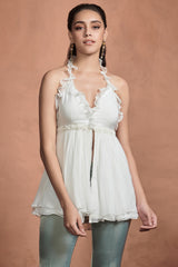 Cream White Silk Chiffon Haulter Top