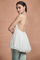 Cream White Silk Chiffon Haulter Top