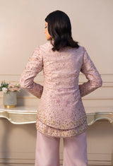 Pink embroidered short jacket and pant set