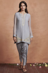 Iced Grey Embroidered Kurta Set