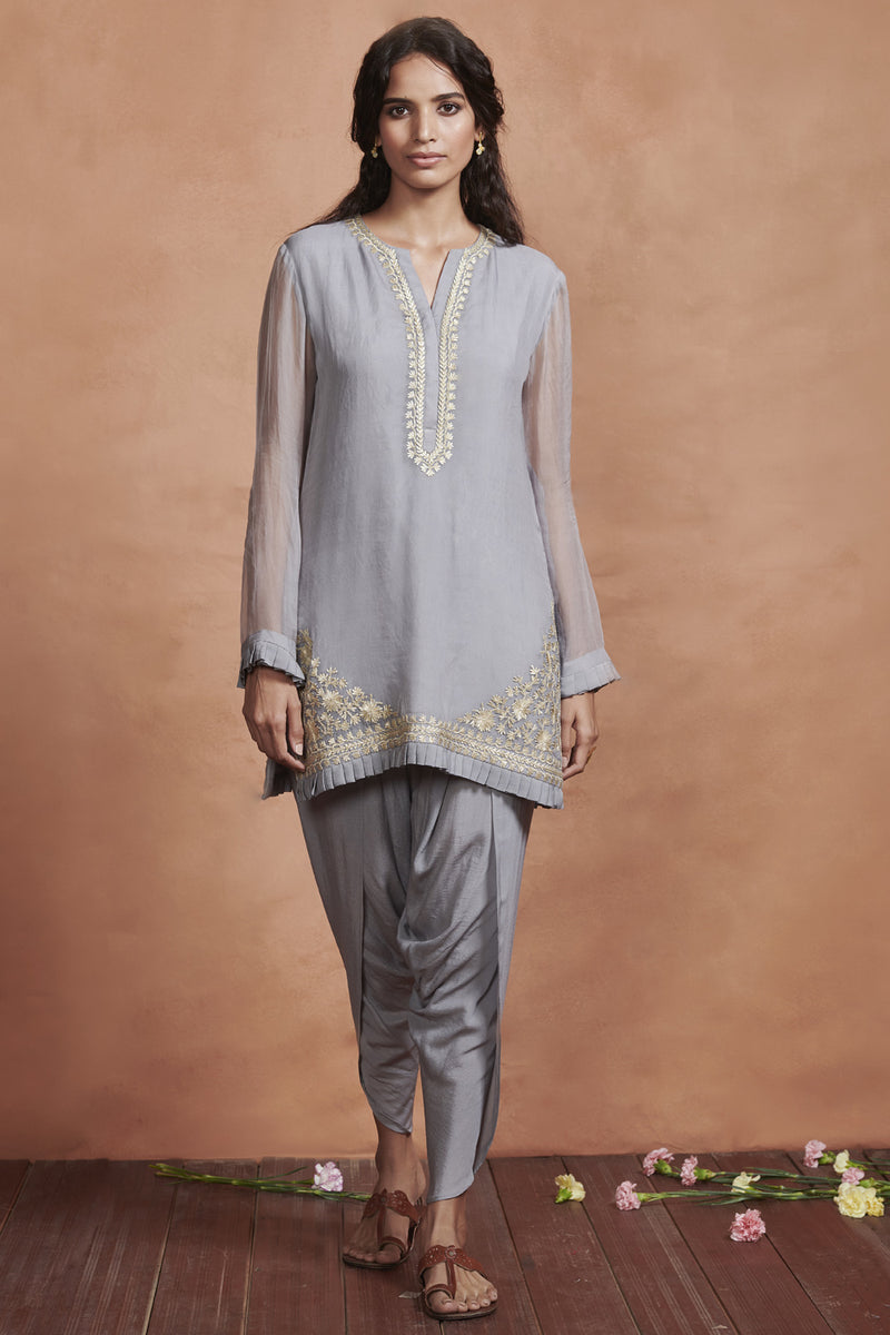 Iced Grey Embroidered Kurta Set