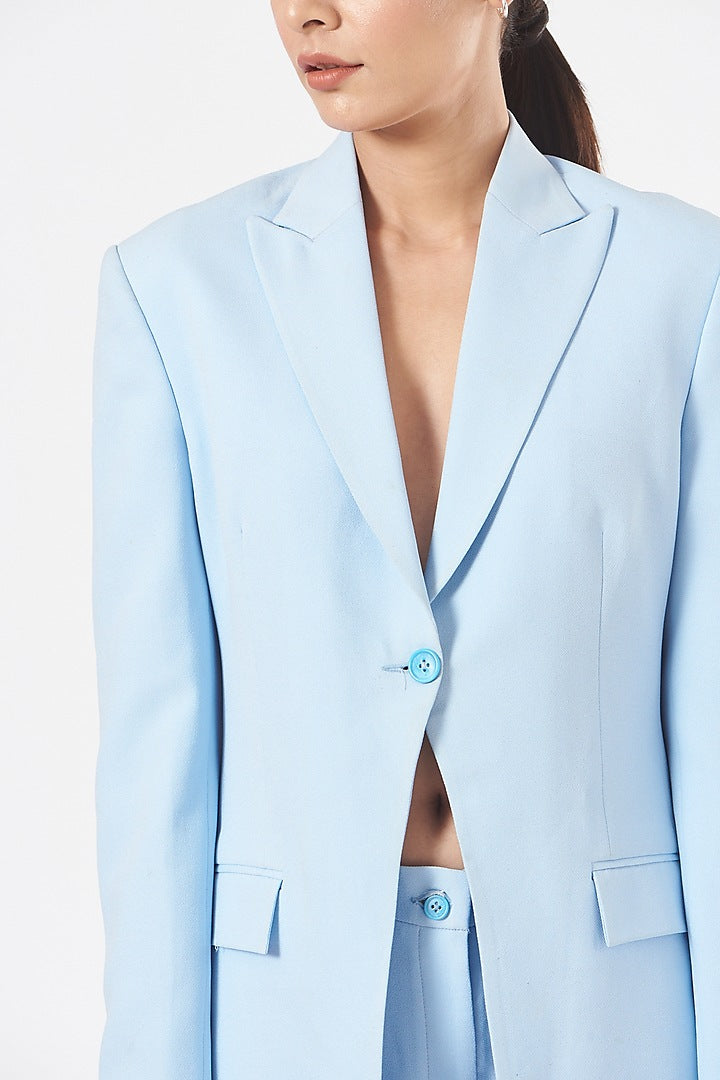 POWDER BLUE RABBIT CREPE BLAZER SET