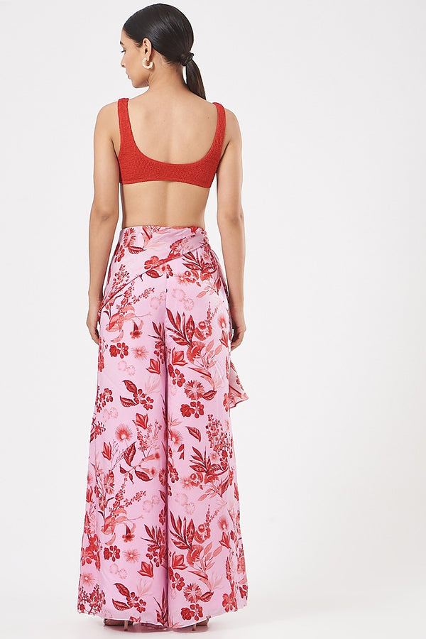 BLUSH PINK PRINTED & DRAPED PANTS