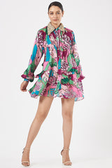BURGUNDY PLUM FLORAL PRINTED SHIRT DRESS