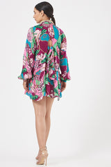 BURGUNDY PLUM FLORAL PRINTED SHIRT DRESS