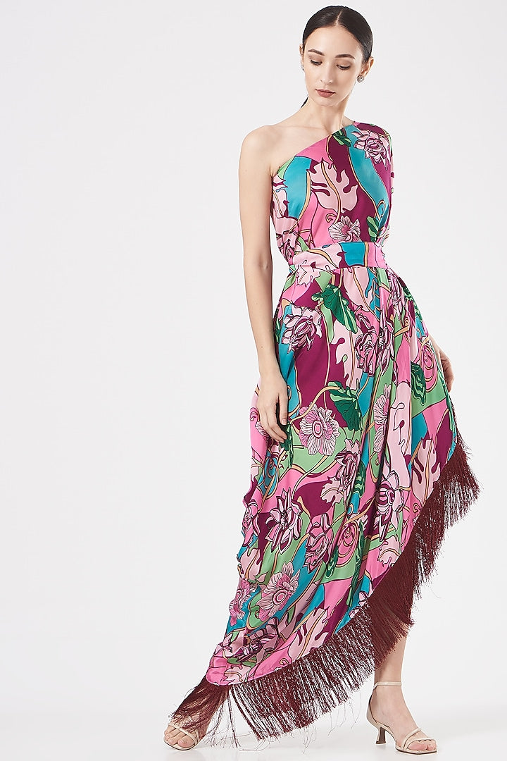 BURGUNDY PLUM ONE- SHOULDER MAXI DRESS