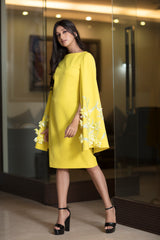 Lemon yellow cape sleeve long dress